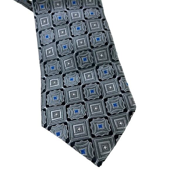 Jos Joseph A Bank Signature Collection Mens Gray Blue 100% Silk Tie Necktie 3.5" - Picture 7 of 16